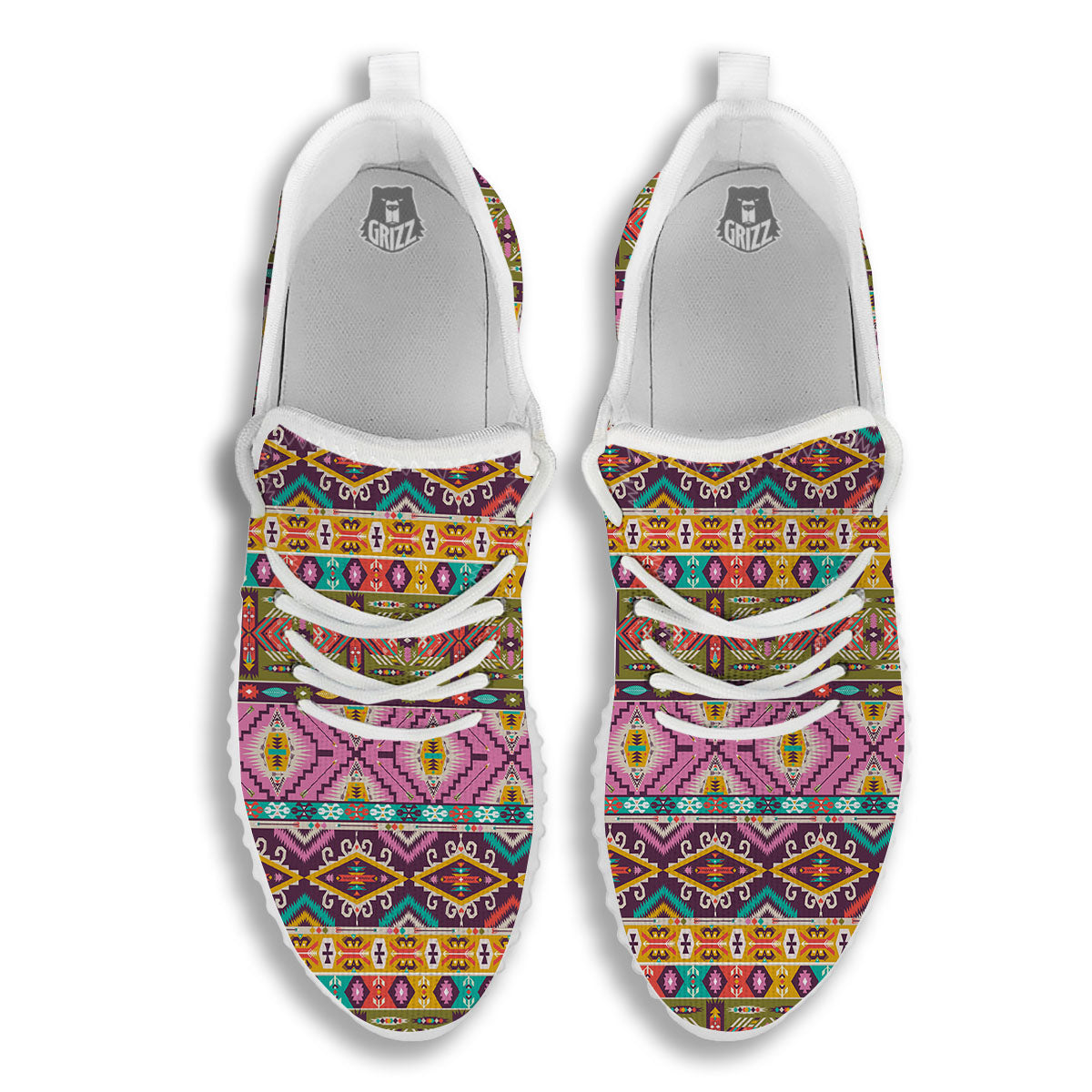 Inspired Native Print Pattern White Walking Shoes-grizzshop