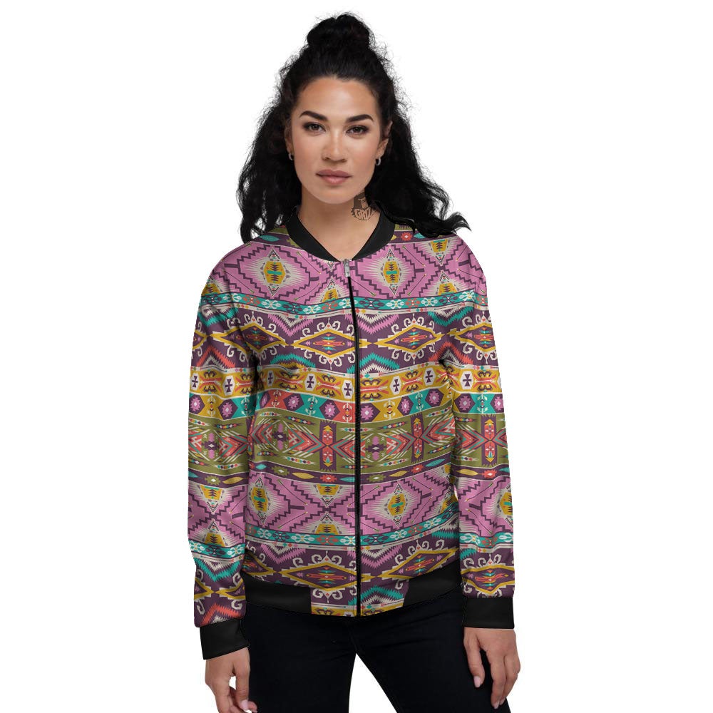 Inspired Native Print Pattern Women's Bomber Jacket-grizzshop