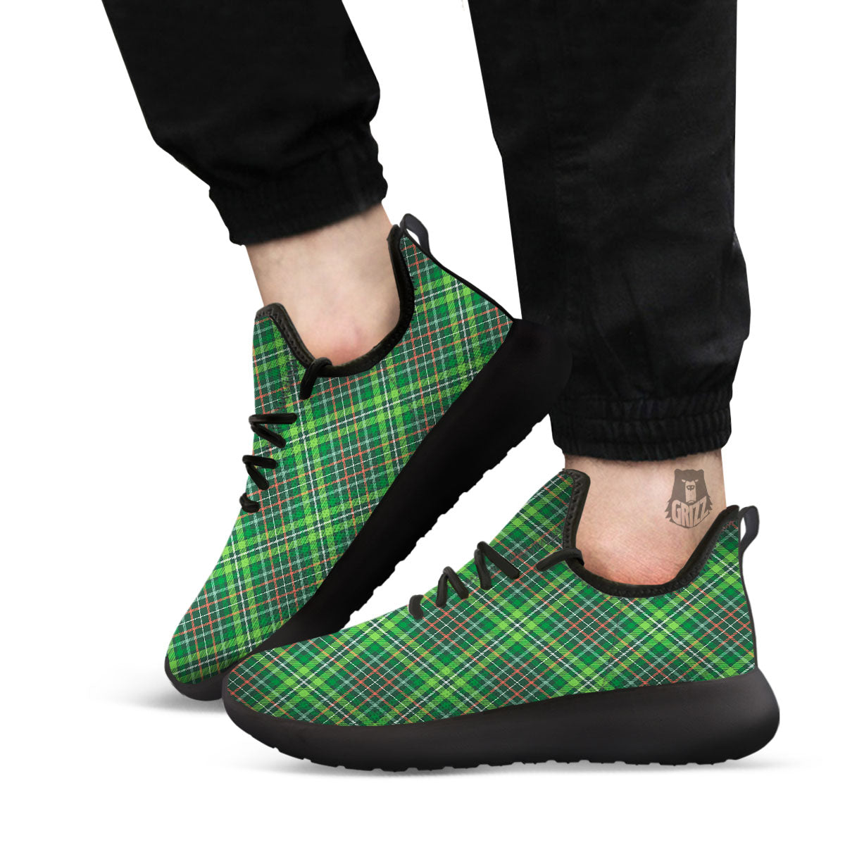 Irish Tartan Saint Patrick's Day Print Pattern Black Athletic Shoes-grizzshop