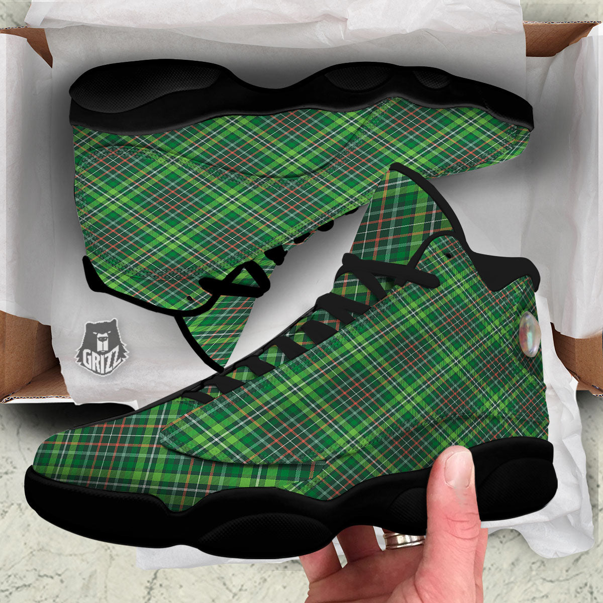 Irish Tartan Saint Patrick's Day Print Pattern Black Basketball Shoes-grizzshop