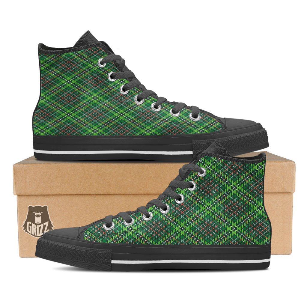 Irish Tartan Saint Patrick's Day Print Pattern Black High Top Shoes-grizzshop