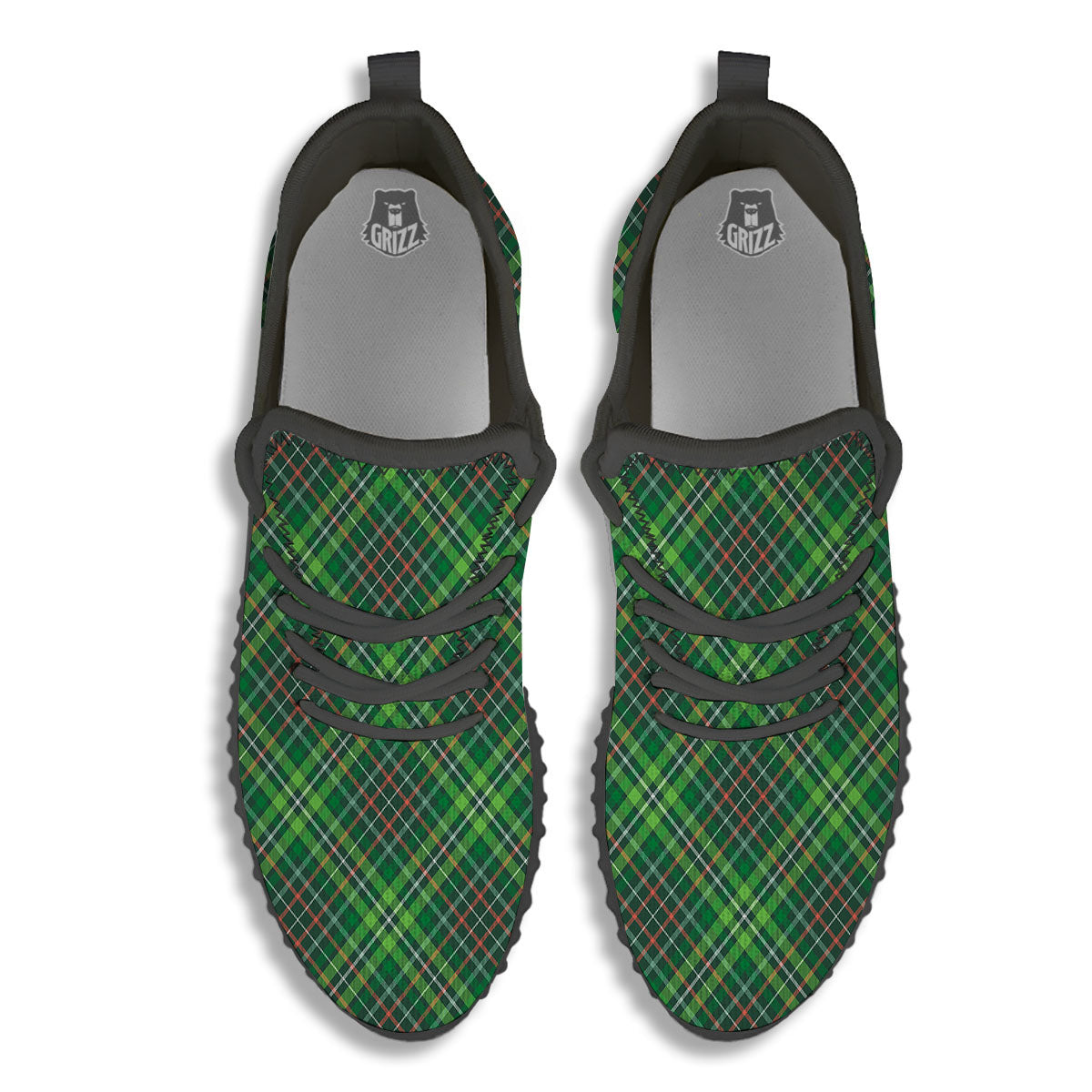 Irish Tartan Saint Patrick's Day Print Pattern Black Walking Shoes-grizzshop