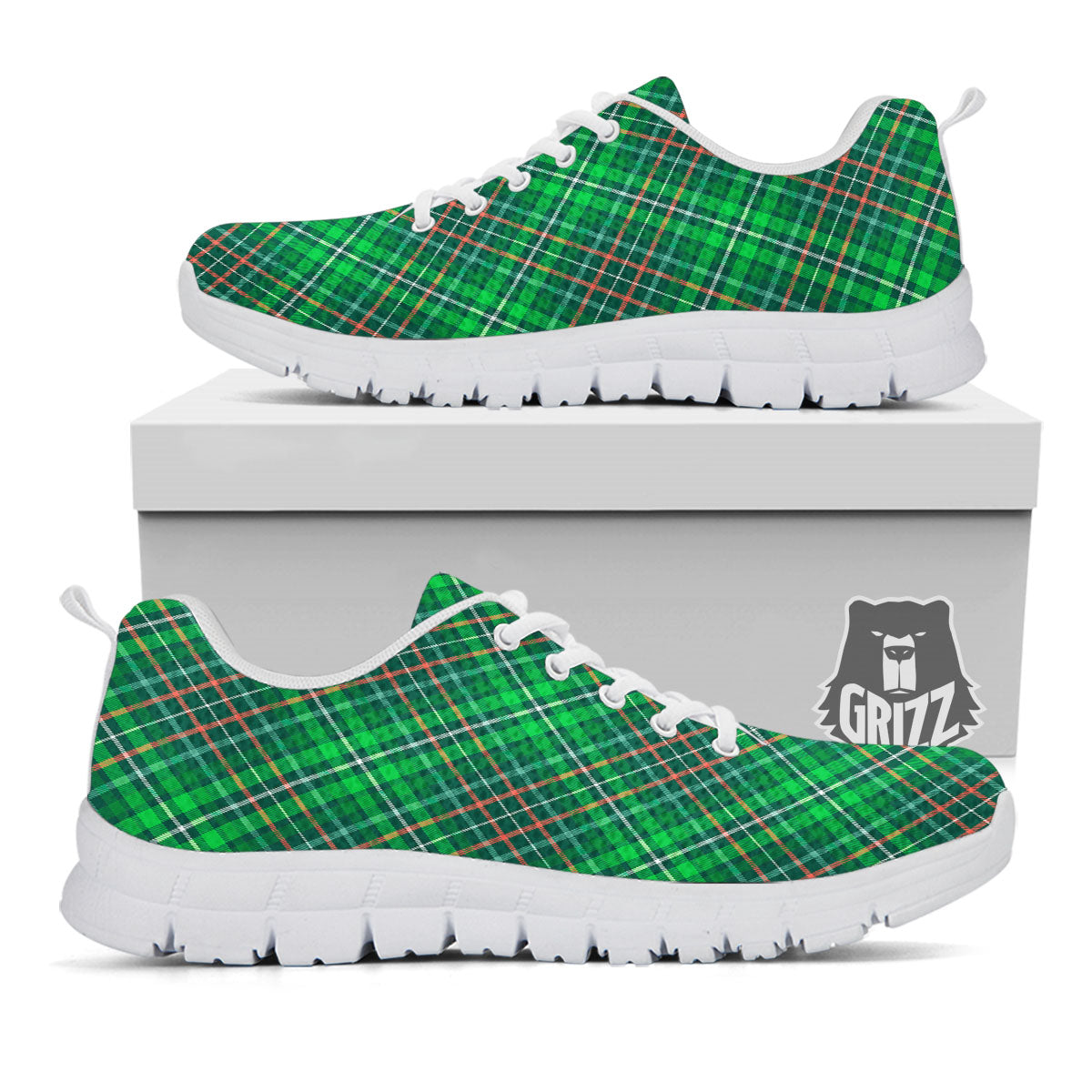 Irish Tartan Saint Patrick's Day Print Pattern White Sneaker-grizzshop