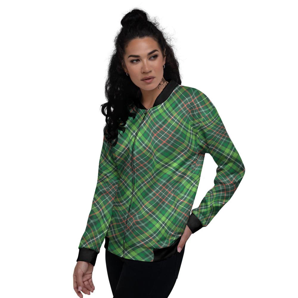 Irish Tartan Saint Patrick's Day Print Pattern Women's Bomber Jacket-grizzshop