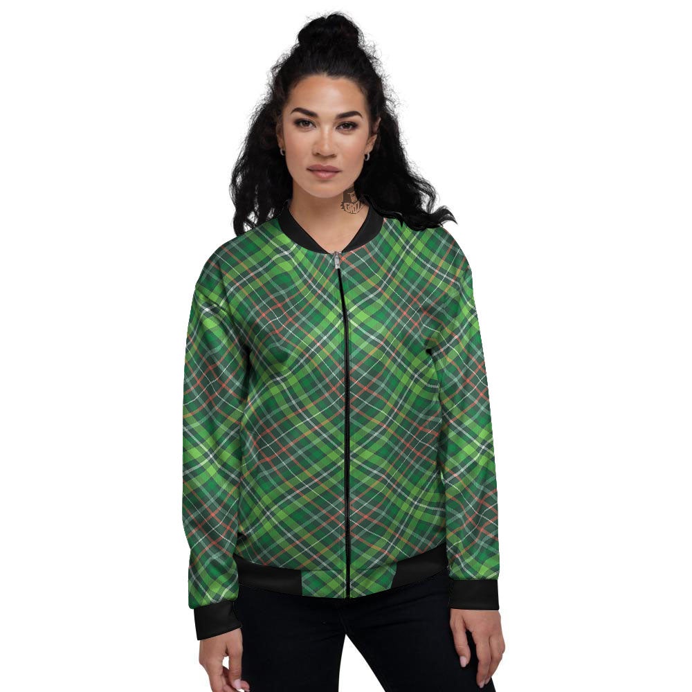 Irish Tartan Saint Patrick's Day Print Pattern Women's Bomber Jacket-grizzshop