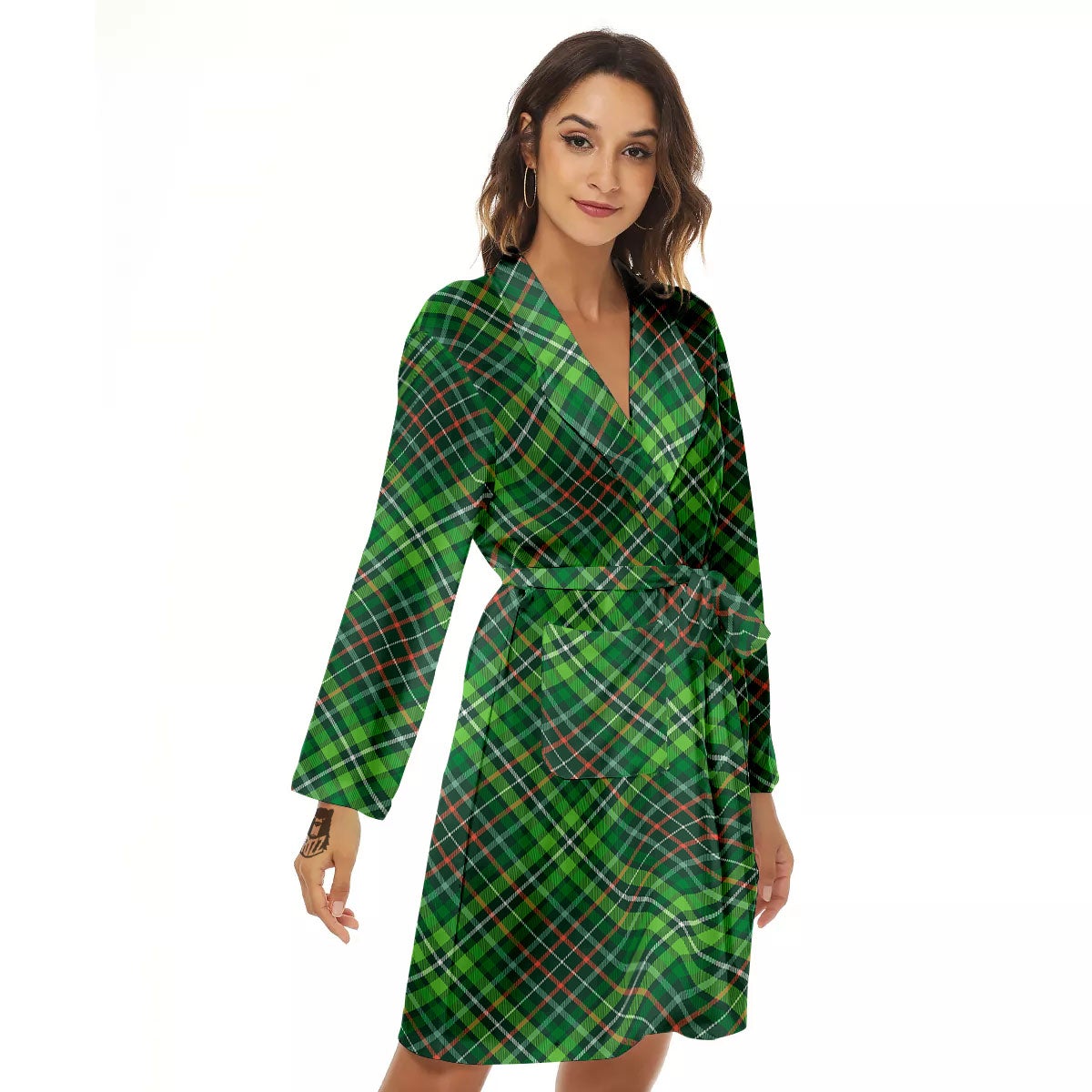 Irish Tartan Saint Patrick's Day Print Pattern Women's Robe-grizzshop