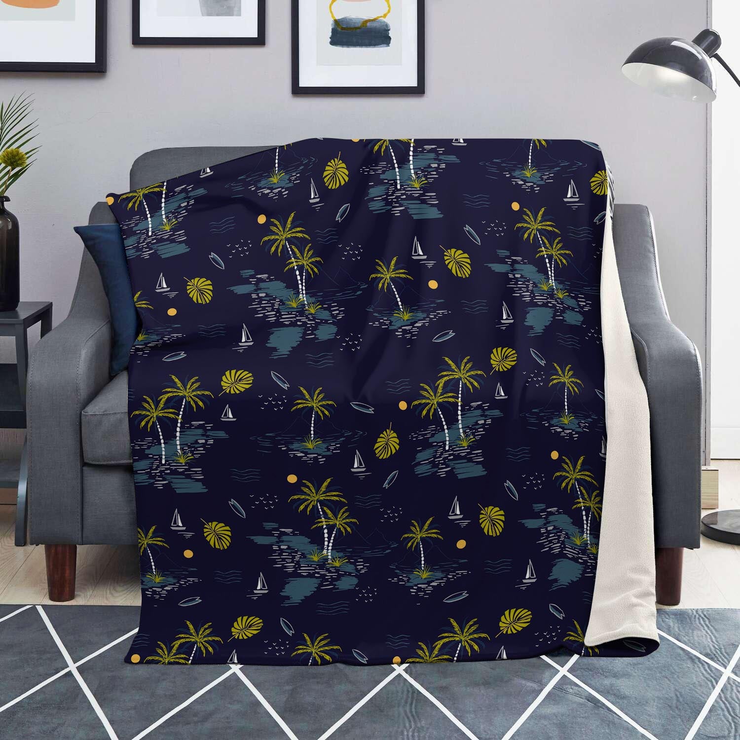 Island Palm Tree Hawaiian Print Blanket-grizzshop