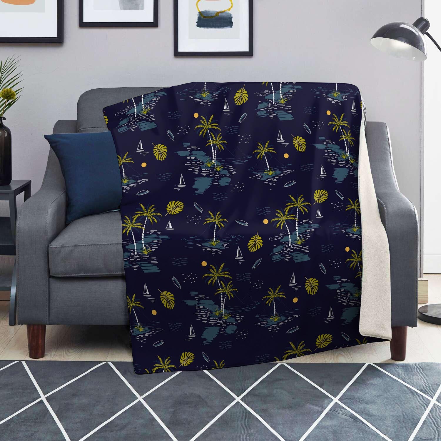 Island Palm Tree Hawaiian Print Blanket-grizzshop