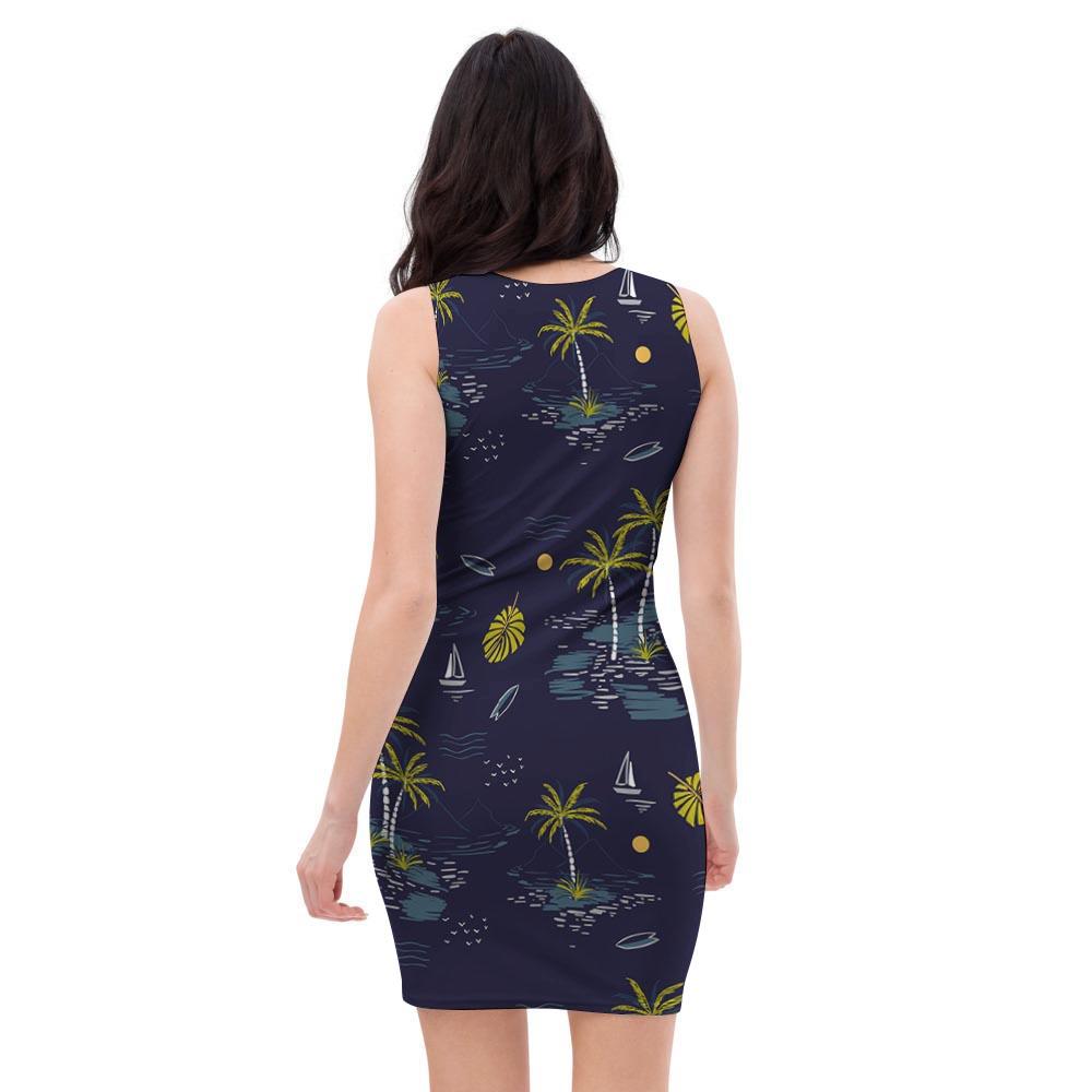 Island Palm Tree Hawaiian Print Bodycon Dress-grizzshop