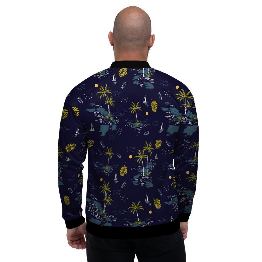 Island Palm Tree Hawaiian Print Men's Bomber Jacket-grizzshop