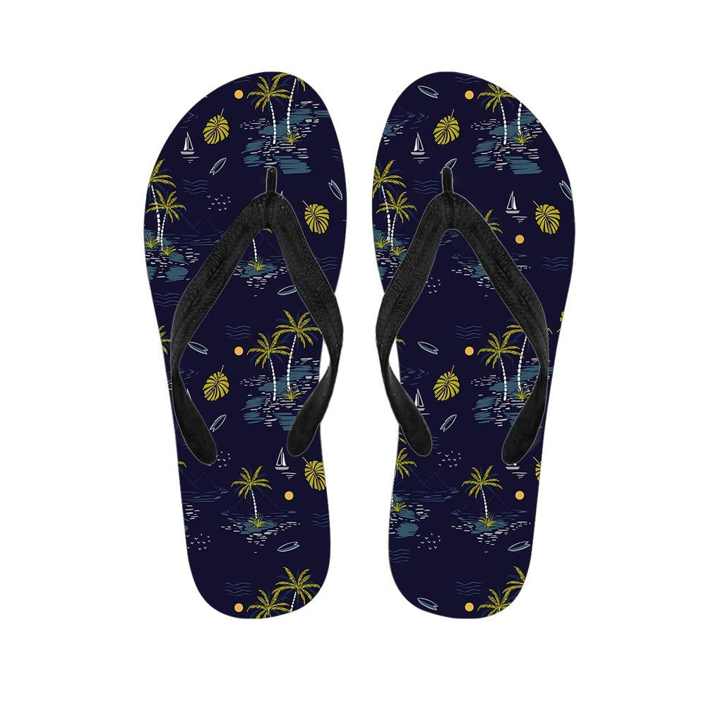 Island Palm Tree Hawaiian Print Men's Flip Flops-grizzshop