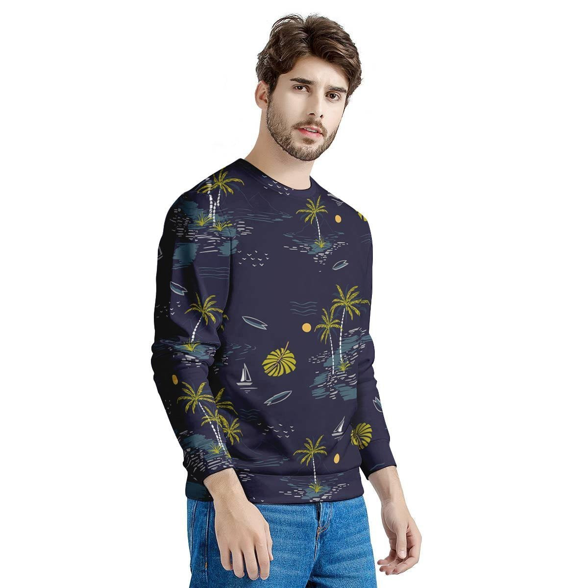 Island Palm Tree Hawaiian Print Men's Sweatshirt-grizzshop