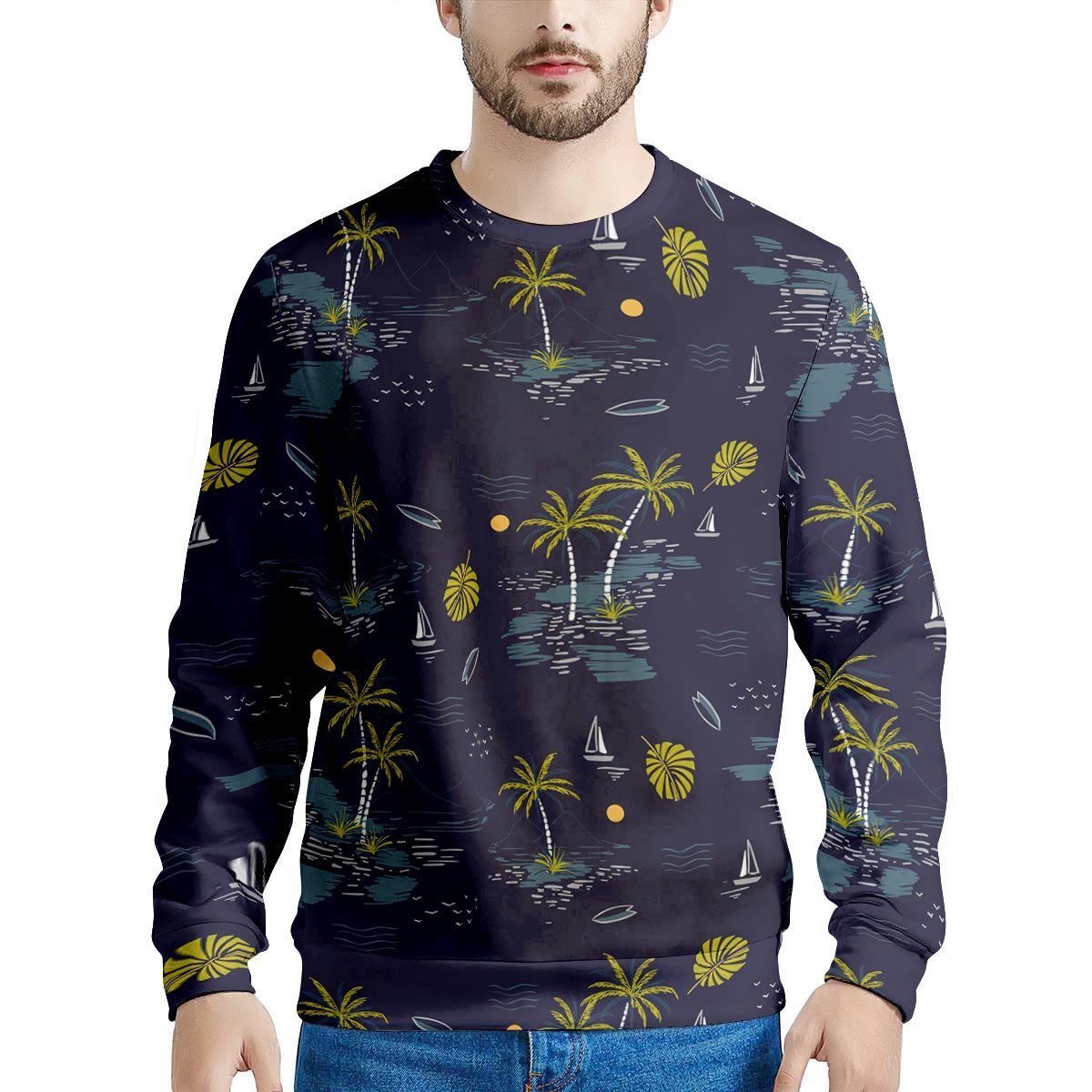 Island Palm Tree Hawaiian Print Men's Sweatshirt-grizzshop