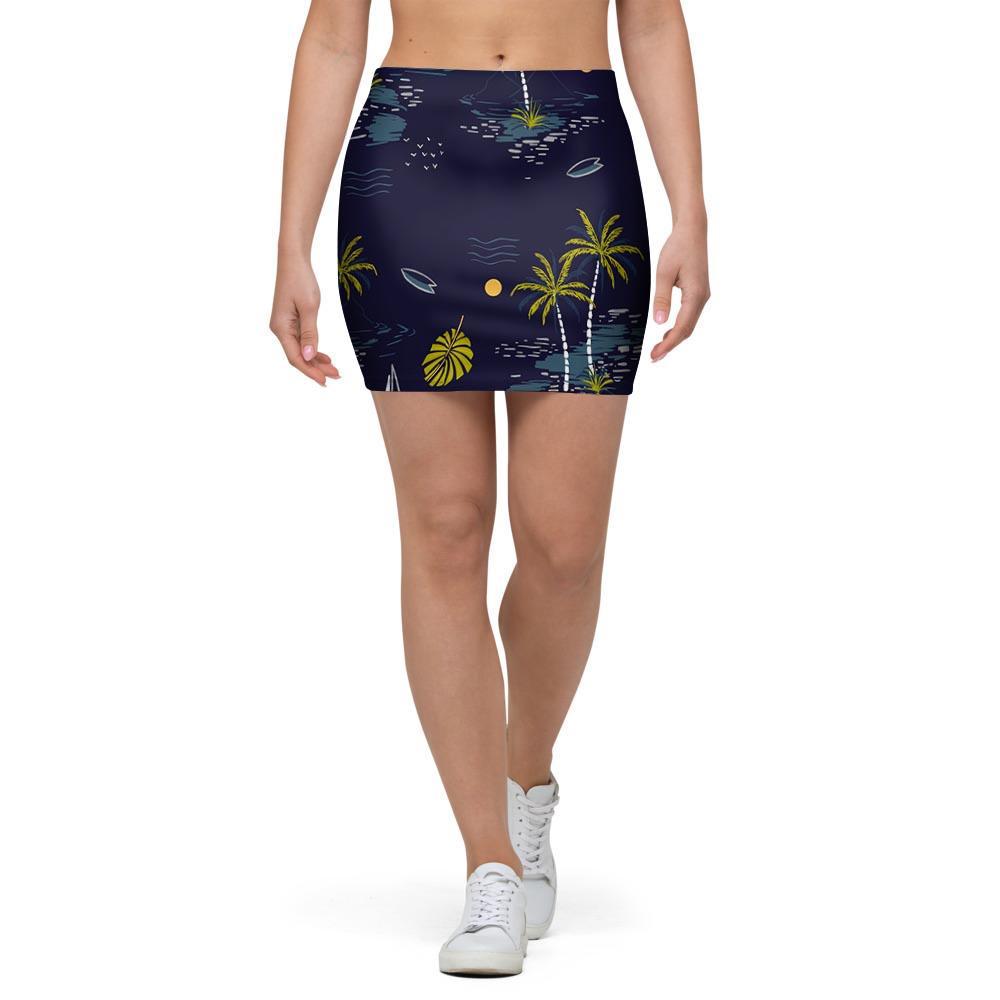 Island Palm Tree Hawaiian Print Mini Skirt-grizzshop