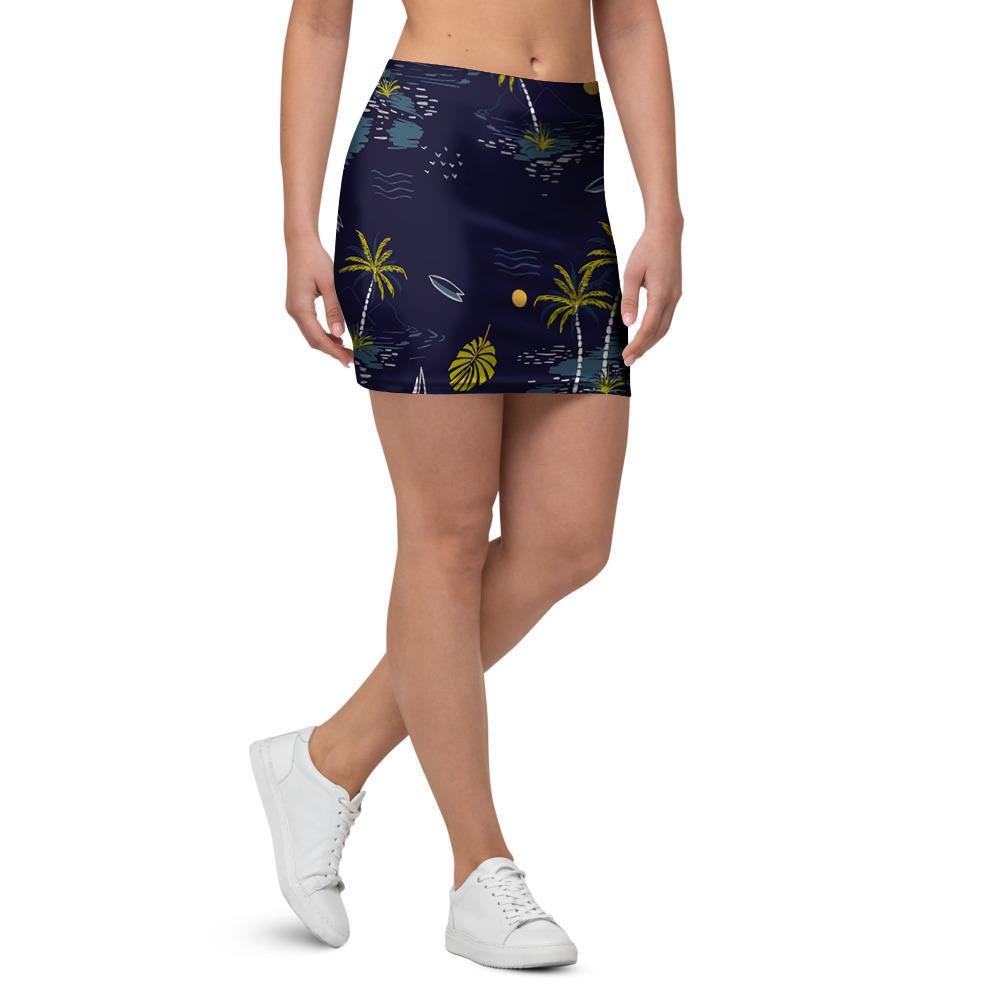 Island Palm Tree Hawaiian Print Mini Skirt-grizzshop