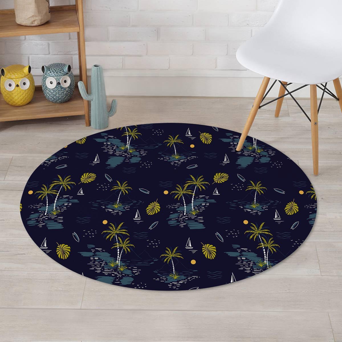 Island Palm Tree Hawaiian Print Round Rug-grizzshop