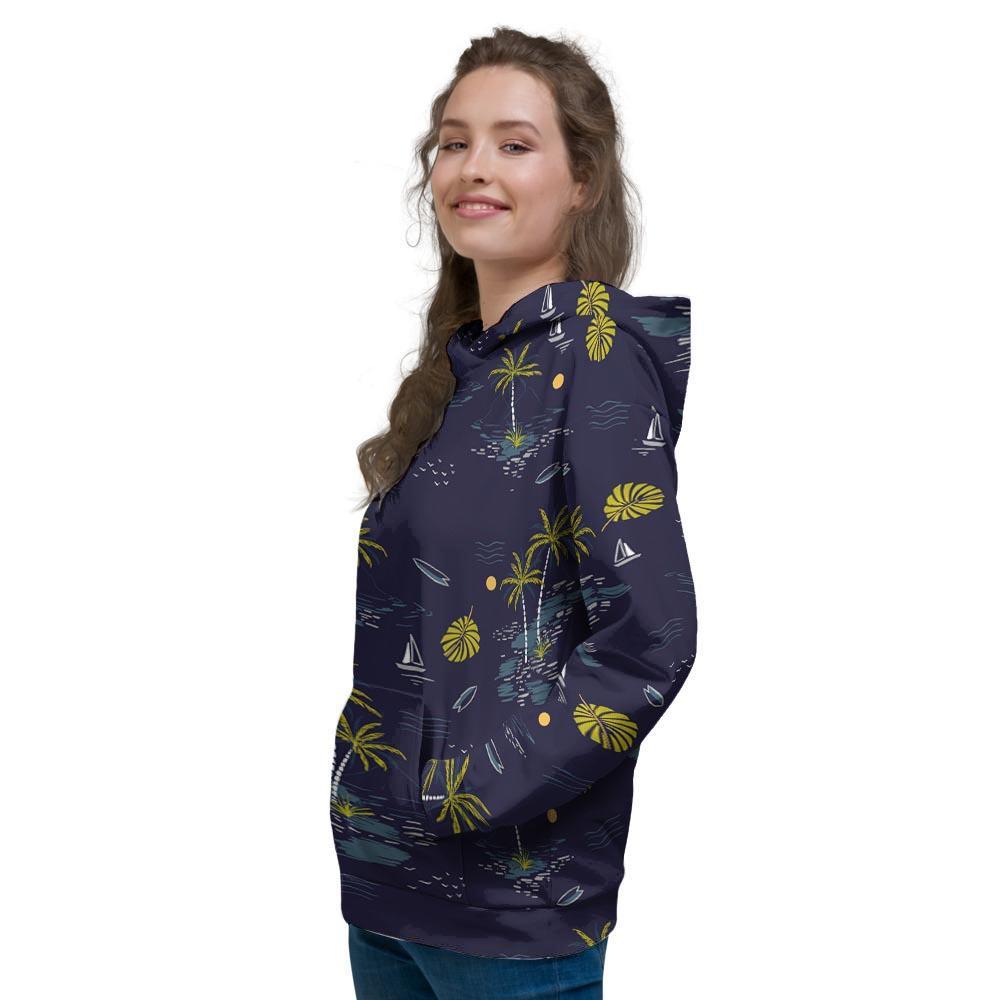 Island Palm Tree Hawaiian Print Women's Hoodie-grizzshop