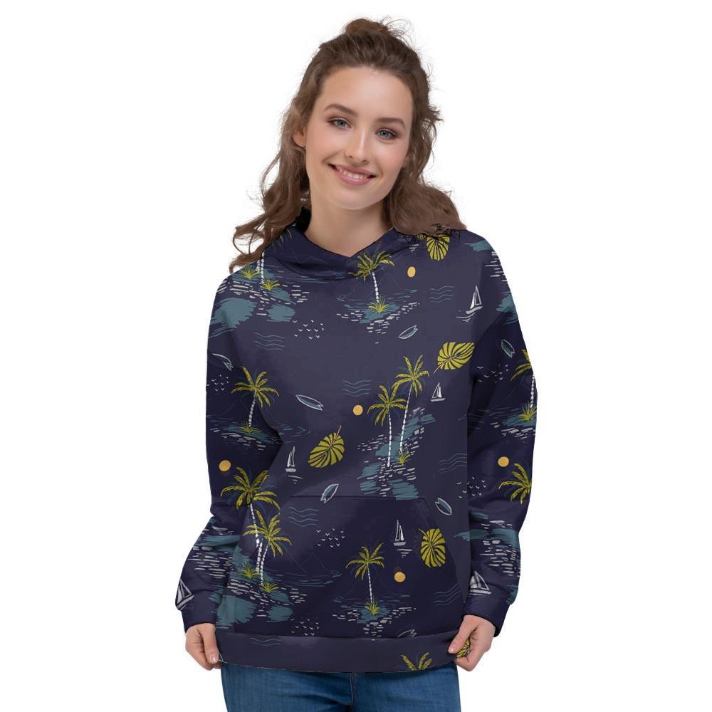 Island Palm Tree Hawaiian Print Women's Hoodie-grizzshop