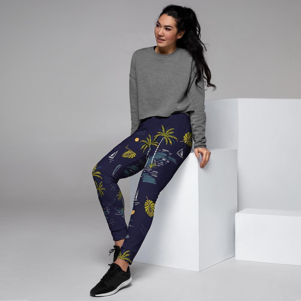 Island Palm Tree Hawaiian Print Women's Joggers-grizzshop