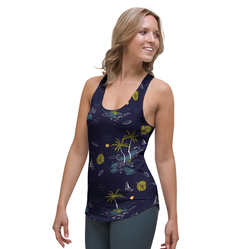 Island Palm Tree Hawaiian Print Women's Racerback Tank Top-grizzshop