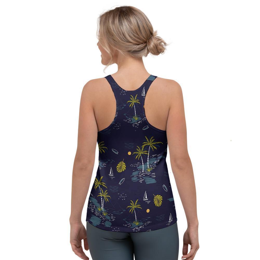 Island Palm Tree Hawaiian Print Women's Racerback Tank Top-grizzshop
