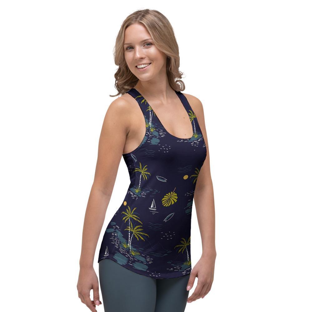 Island Palm Tree Hawaiian Print Women's Racerback Tank Top-grizzshop