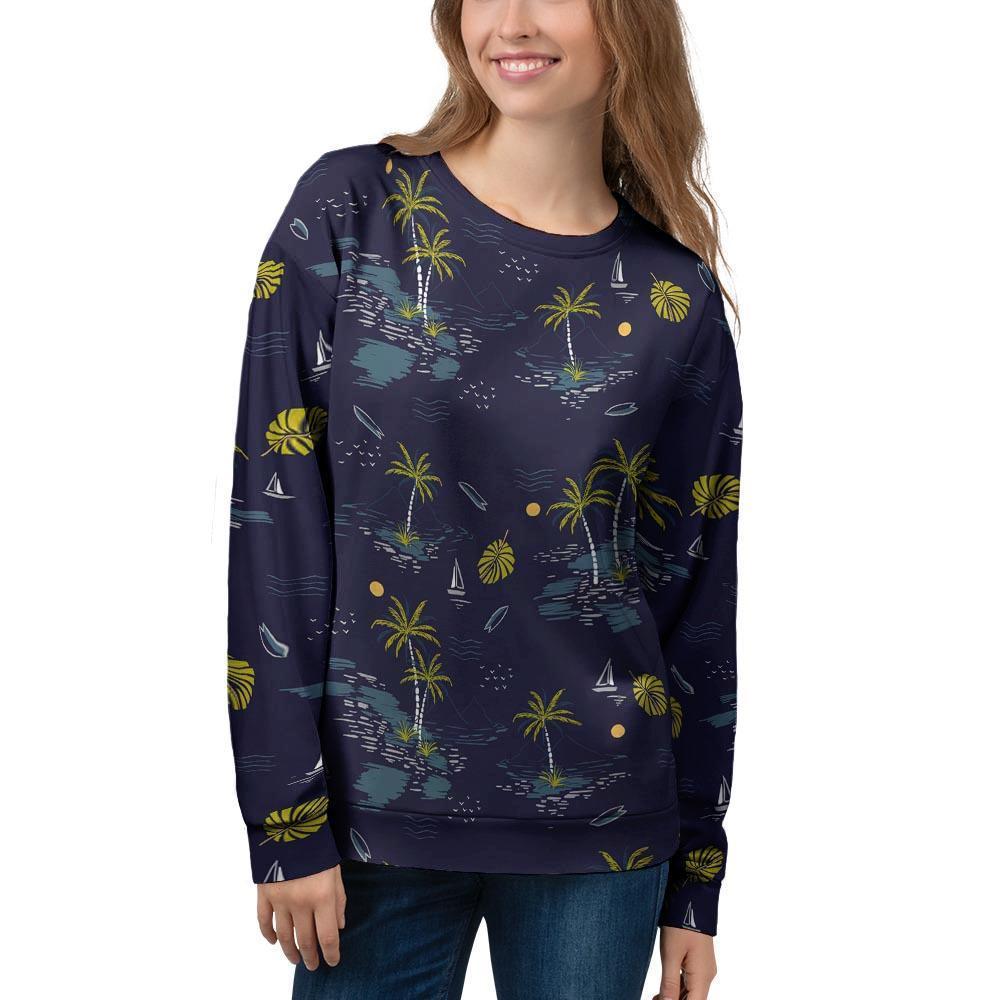 Island Palm Tree Hawaiian Print Women's Sweatshirt-grizzshop