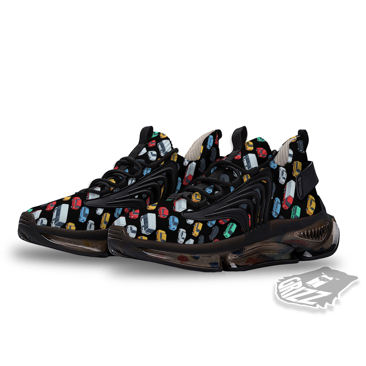 Isometric Cars Colorful Print Pattern Black Gym Shoes-grizzshop