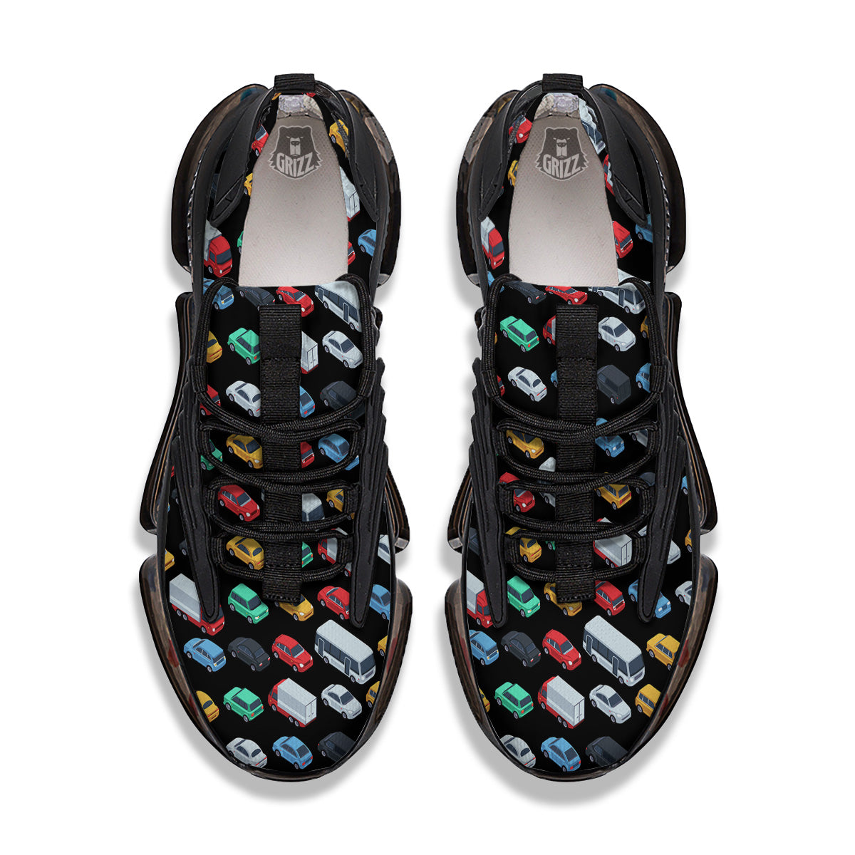 Isometric Cars Colorful Print Pattern Black Gym Shoes-grizzshop