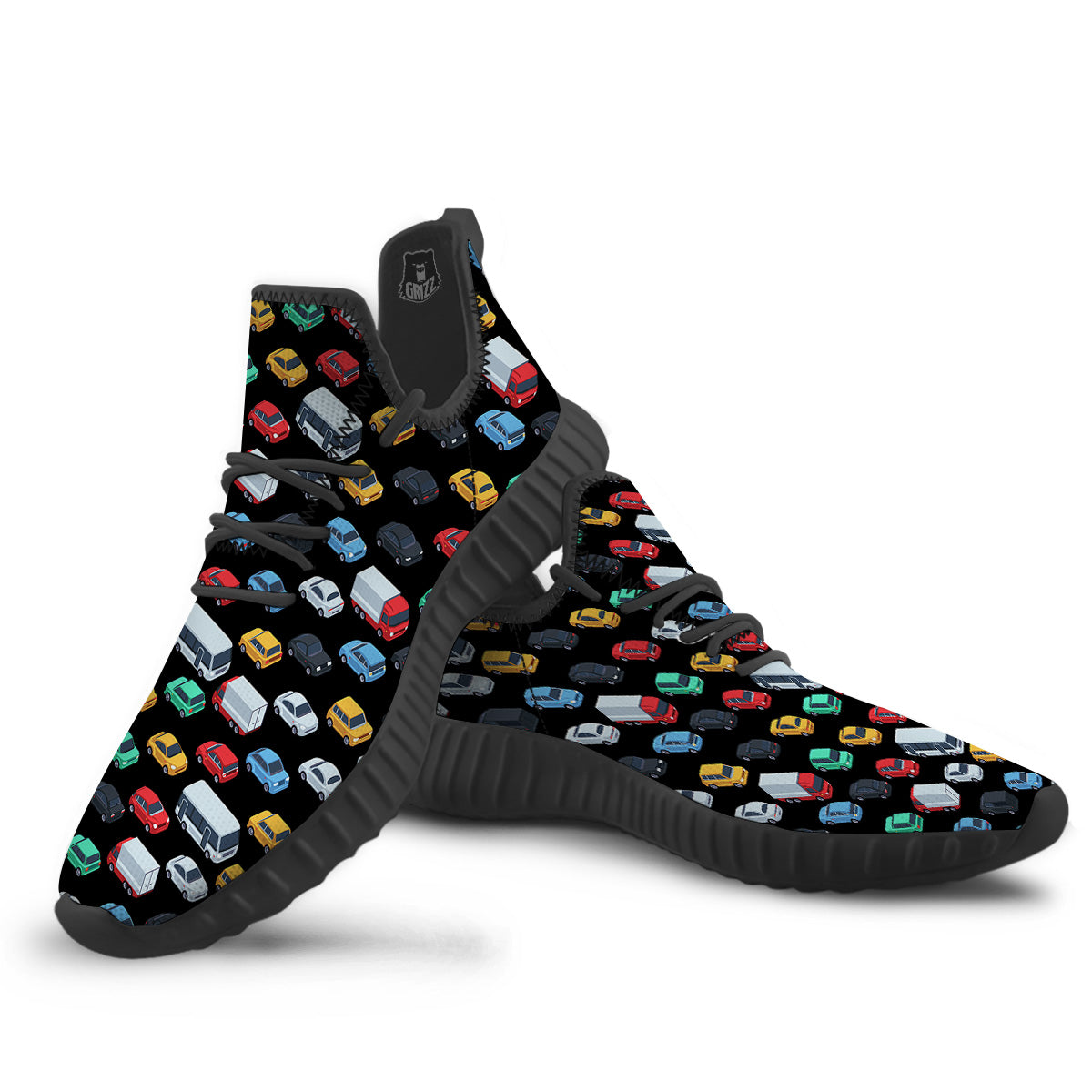 Isometric Cars Colorful Print Pattern Black Walking Shoes-grizzshop