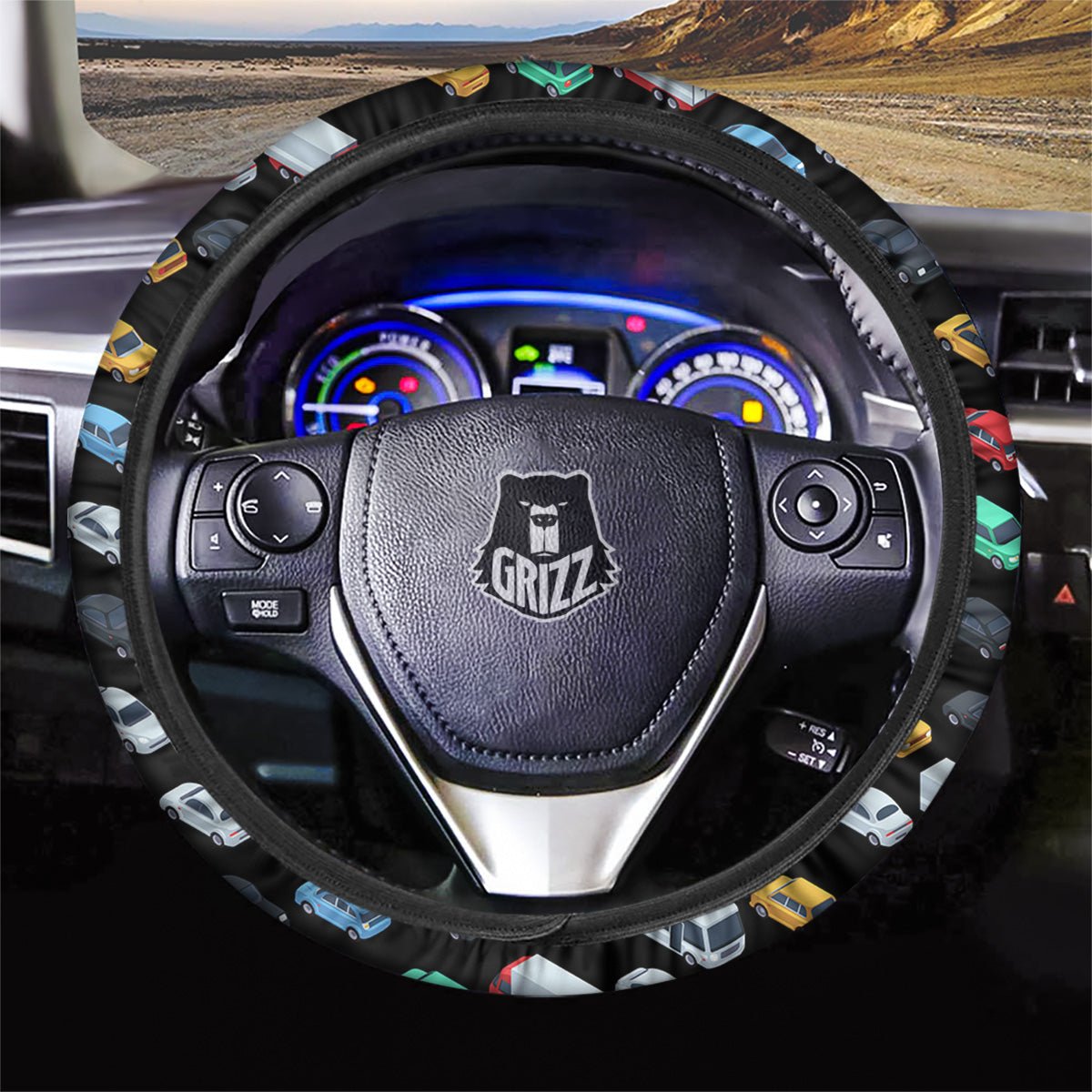 Isometric Cars Colorful Print Pattern Car Steering Wheel Cover-grizzshop