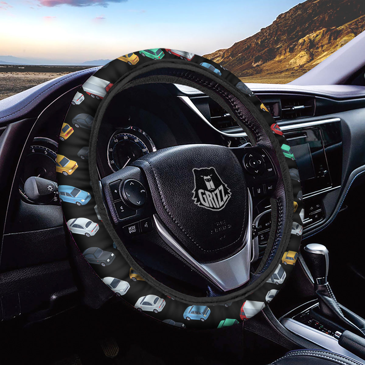 Isometric Cars Colorful Print Pattern Car Steering Wheel Cover-grizzshop