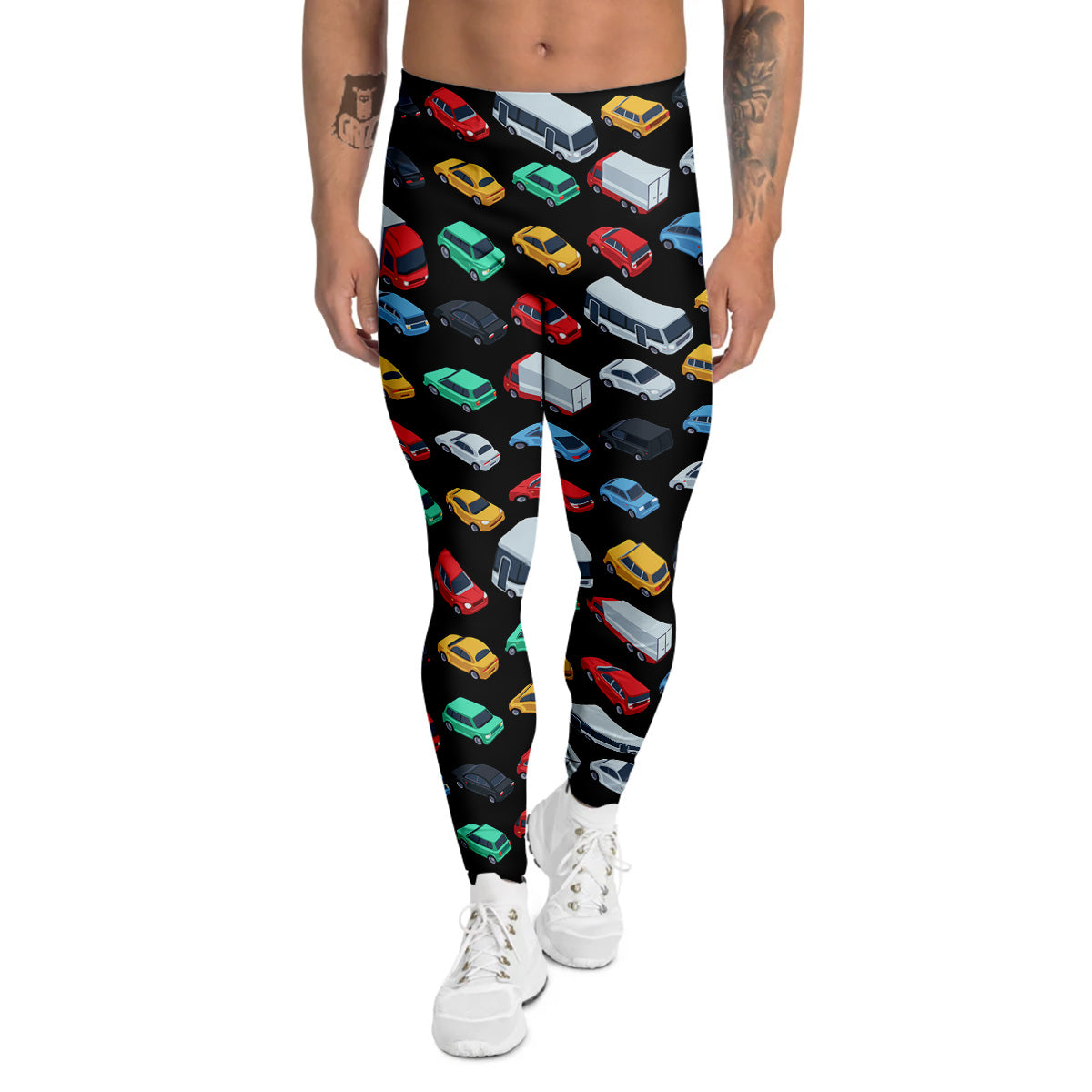 Isometric Cars Colorful Print Pattern Men's Leggings-grizzshop