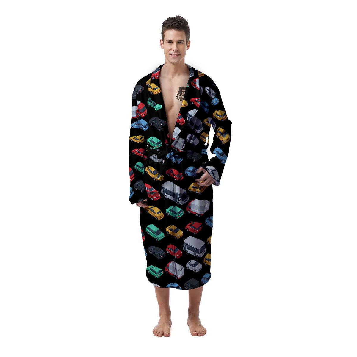 Isometric Cars Colorful Print Pattern Men's Robe-grizzshop