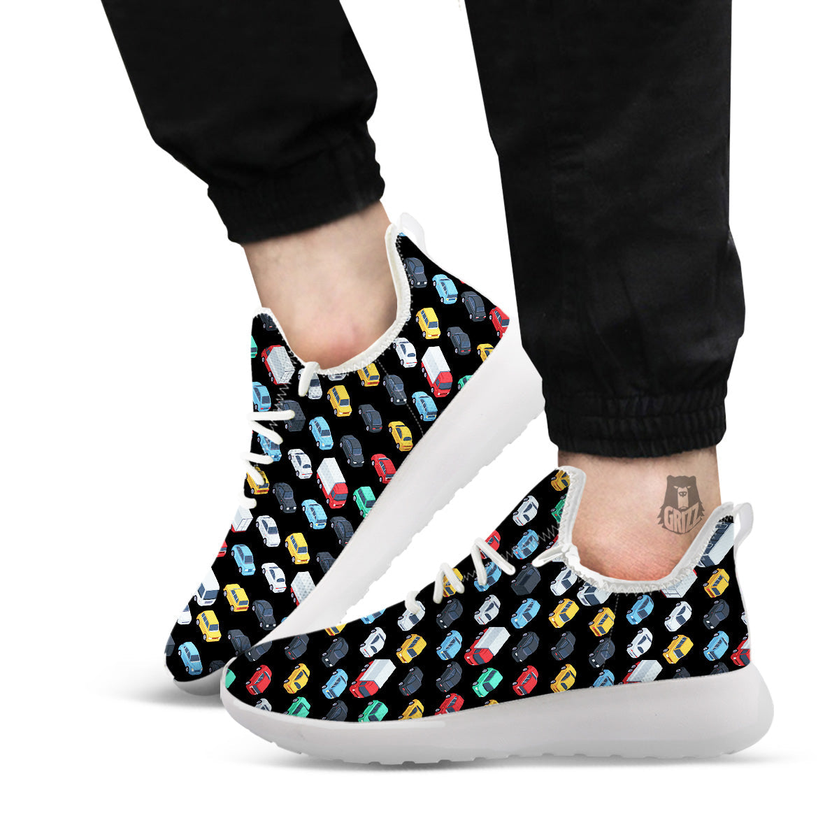 Isometric Cars Colorful Print Pattern White Athletic Shoes-grizzshop