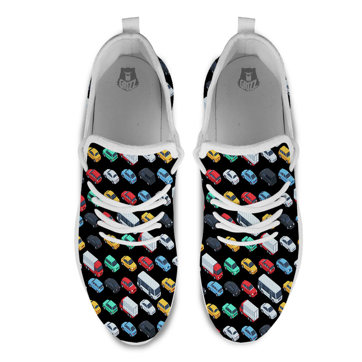 Isometric Cars Colorful Print Pattern White Athletic Shoes-grizzshop
