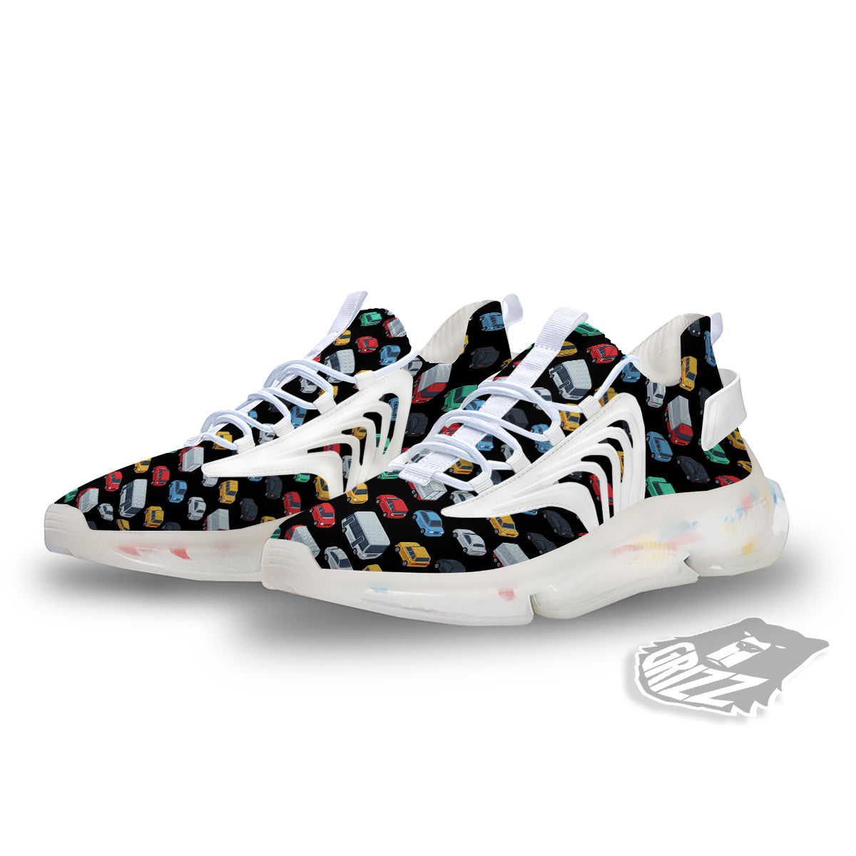 Isometric Cars Colorful Print Pattern White Gym Shoes-grizzshop