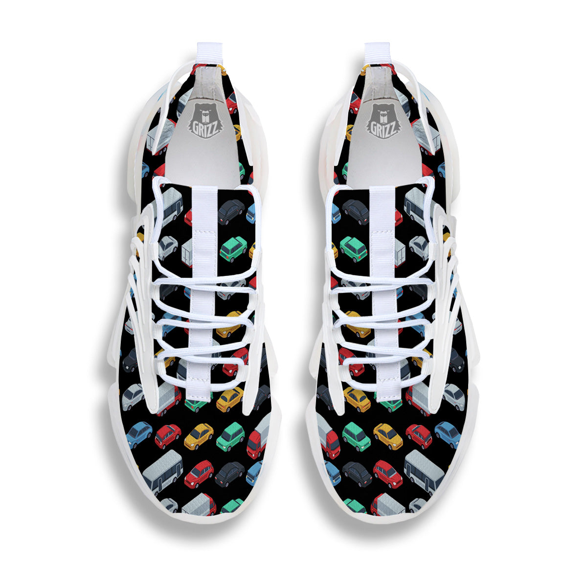 Isometric Cars Colorful Print Pattern White Gym Shoes-grizzshop