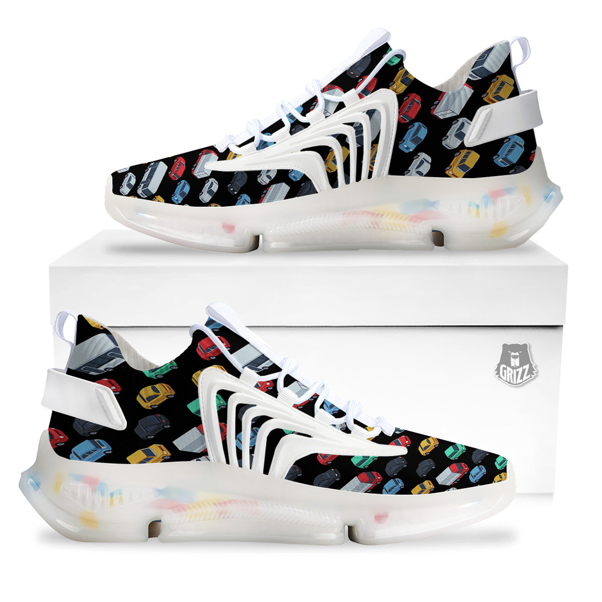 Isometric Cars Colorful Print Pattern White Gym Shoes-grizzshop