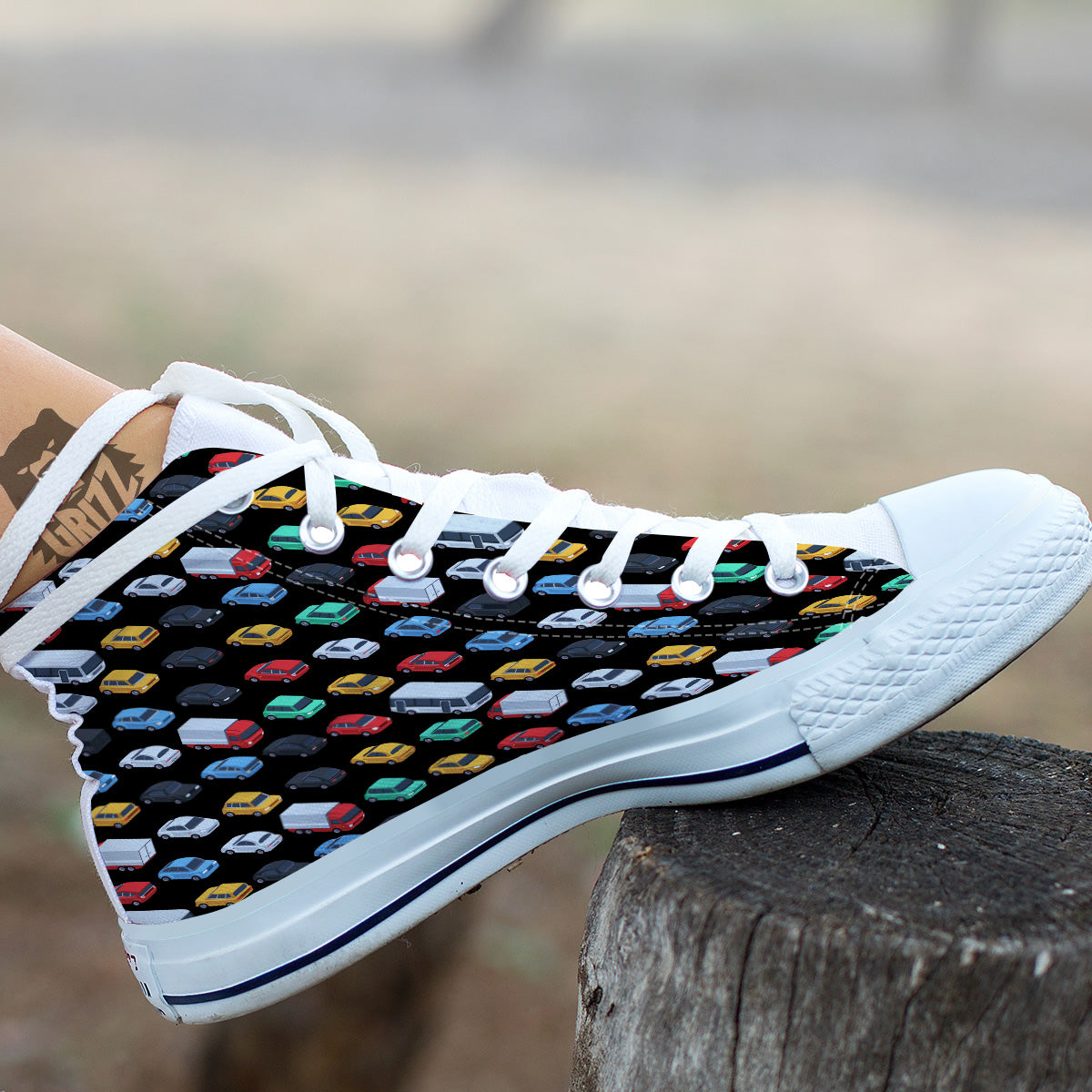 Isometric Cars Colorful Print Pattern White High Top Shoes-grizzshop