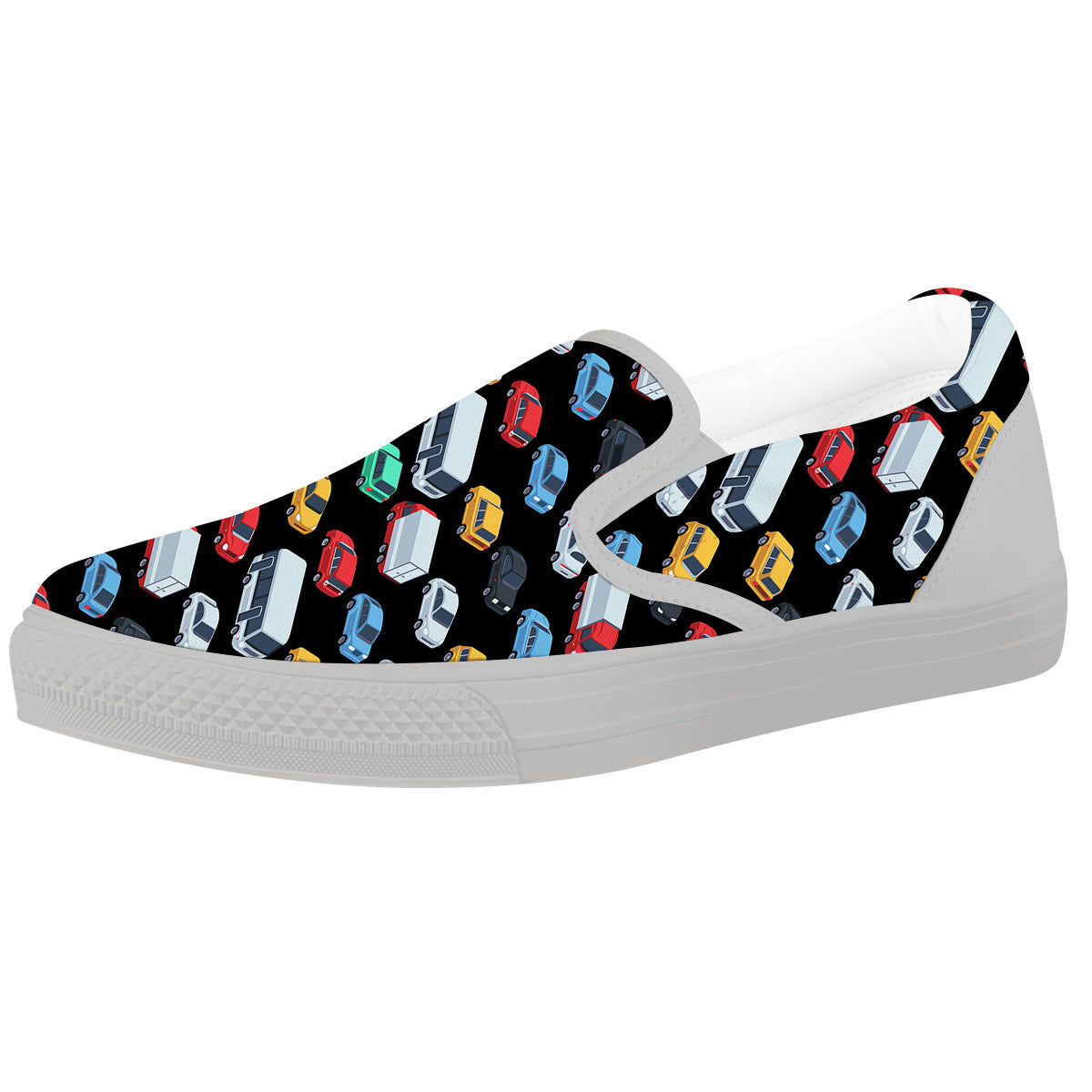 Isometric Cars Colorful Print Pattern White Slip On Shoes-grizzshop