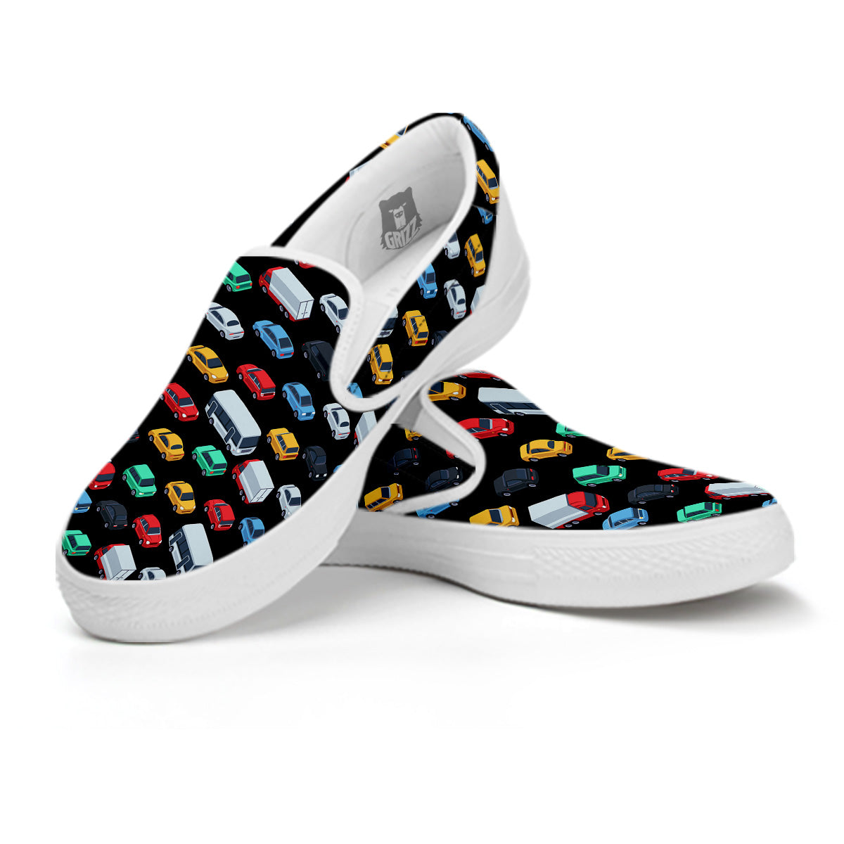 Isometric Cars Colorful Print Pattern White Slip On Shoes-grizzshop