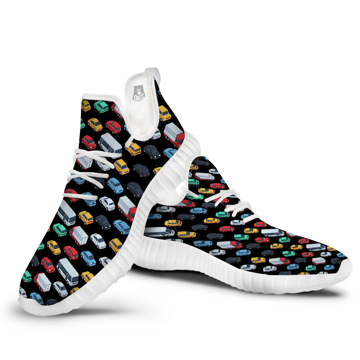 Isometric Cars Colorful Print Pattern White Walking Shoes-grizzshop