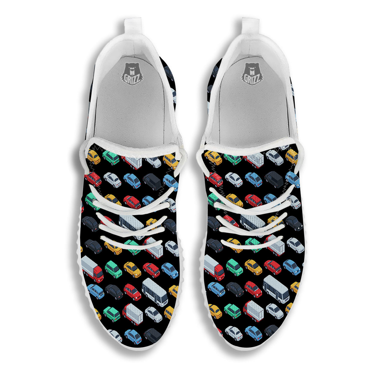 Isometric Cars Colorful Print Pattern White Walking Shoes-grizzshop
