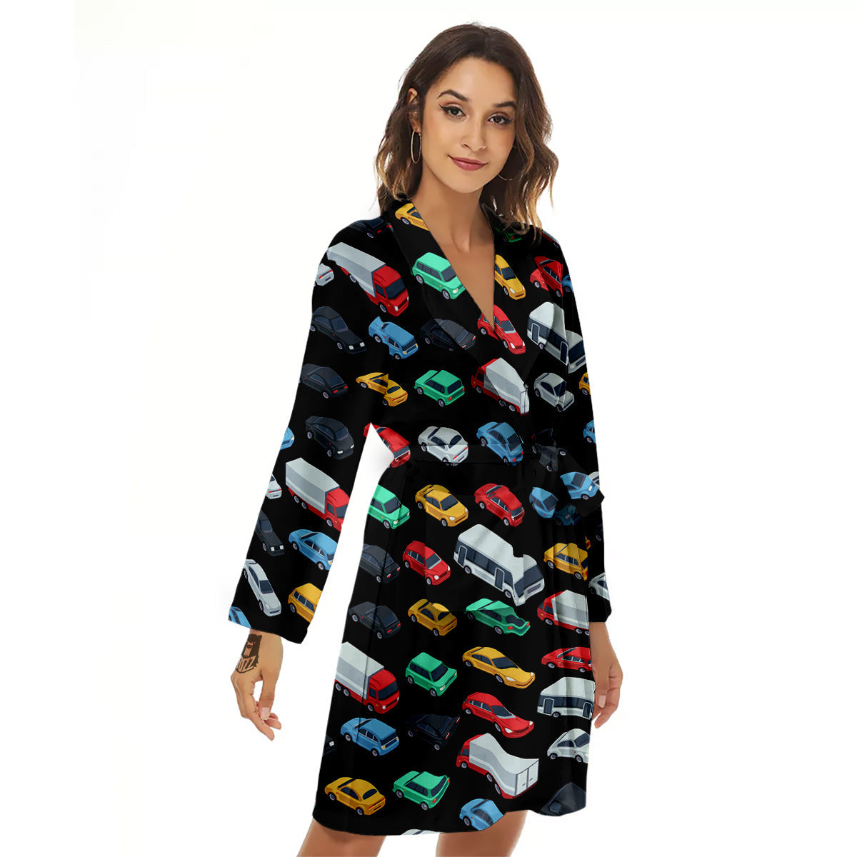 Isometric Cars Colorful Print Pattern Women's Robe-grizzshop