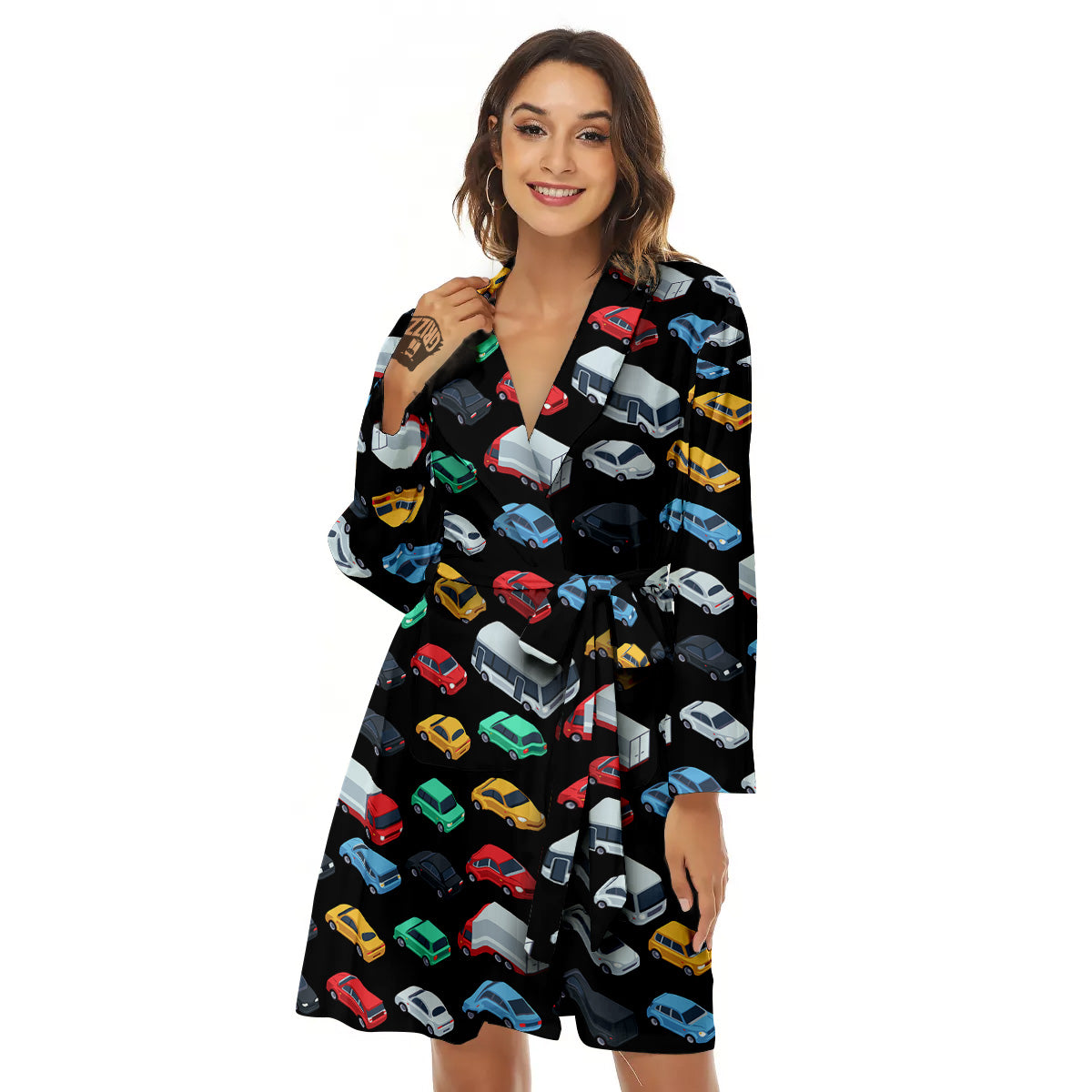 Isometric Cars Colorful Print Pattern Women's Robe-grizzshop