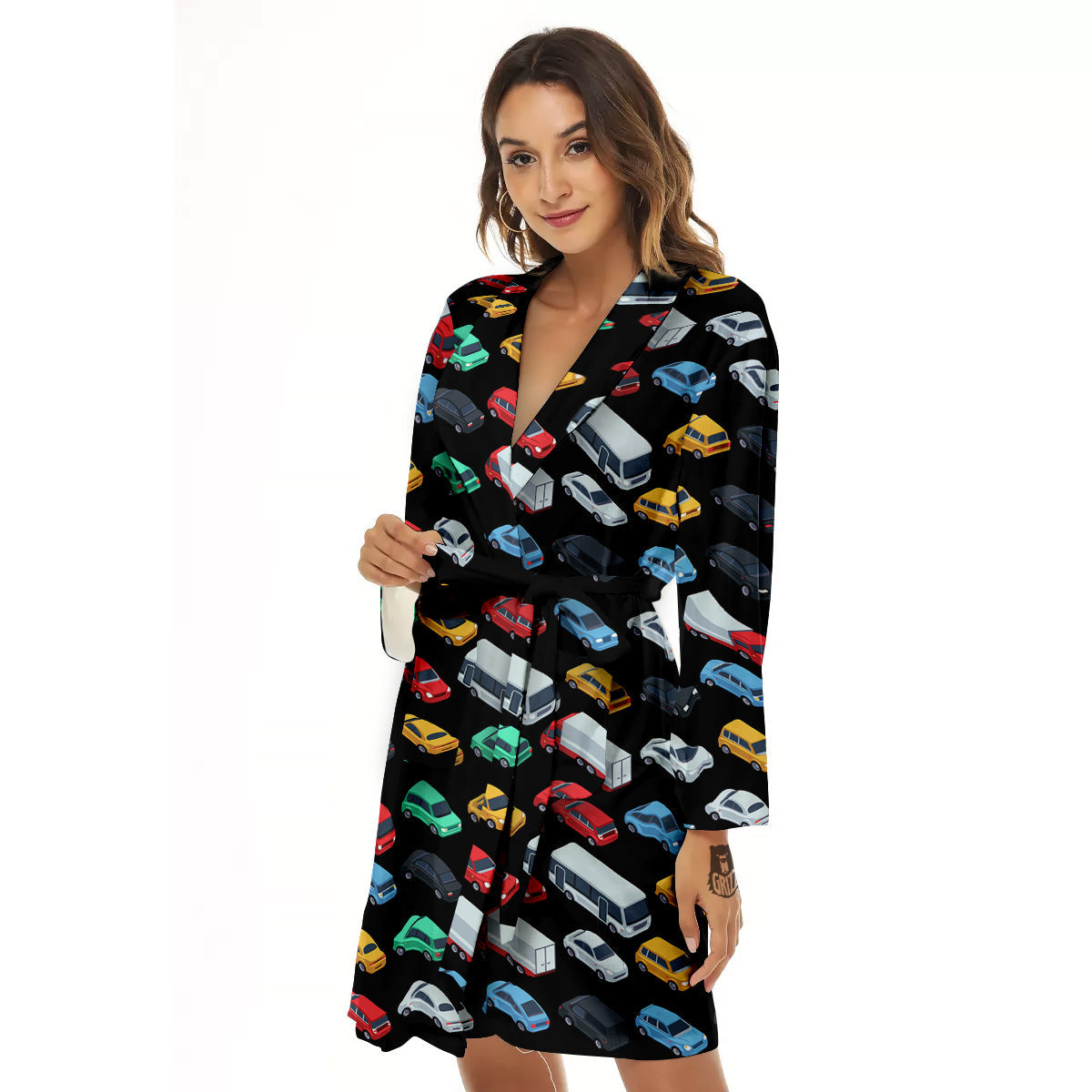 Isometric Cars Colorful Print Pattern Women's Robe-grizzshop