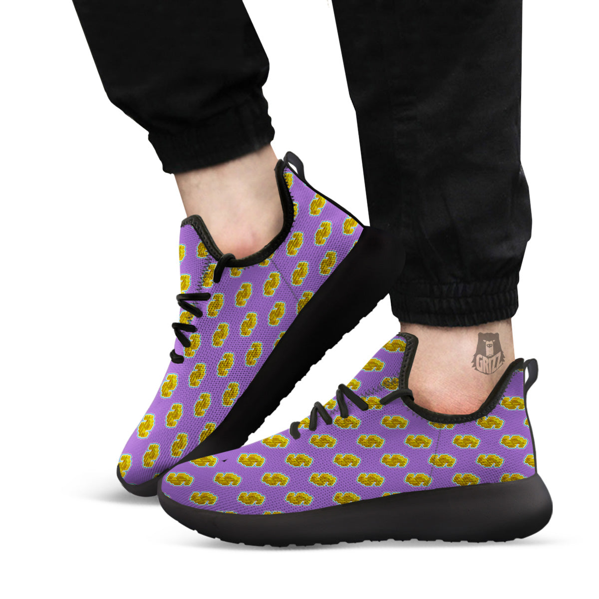 Isometric Gold Dollar Print Pattern Black Athletic Shoes-grizzshop