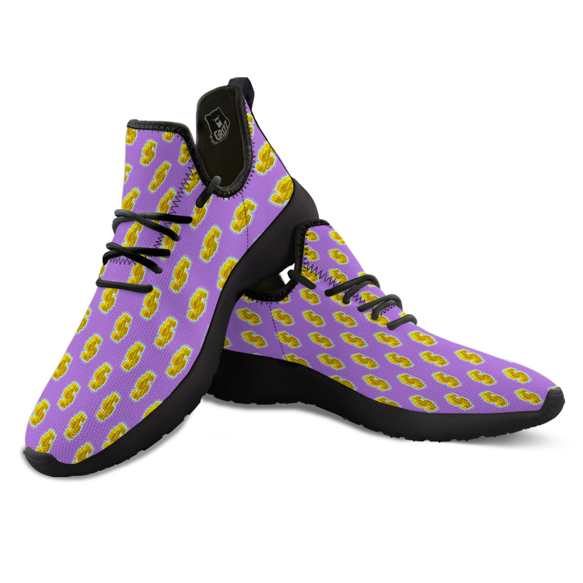 Isometric Gold Dollar Print Pattern Black Athletic Shoes-grizzshop