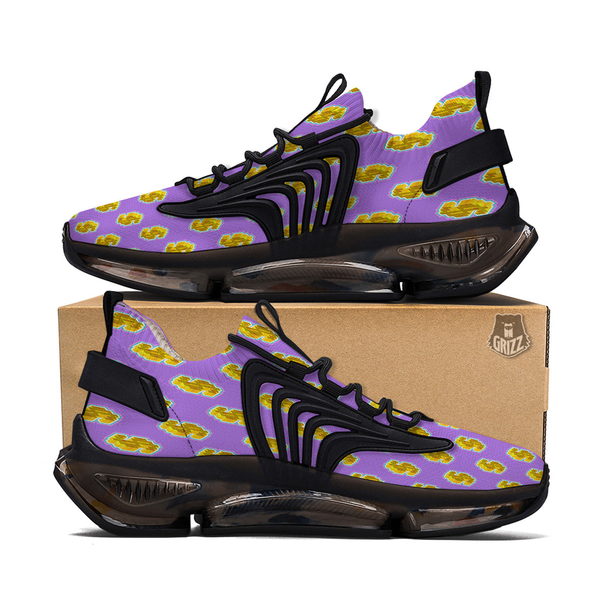 Isometric Gold Dollar Print Pattern Black Gym Shoes-grizzshop
